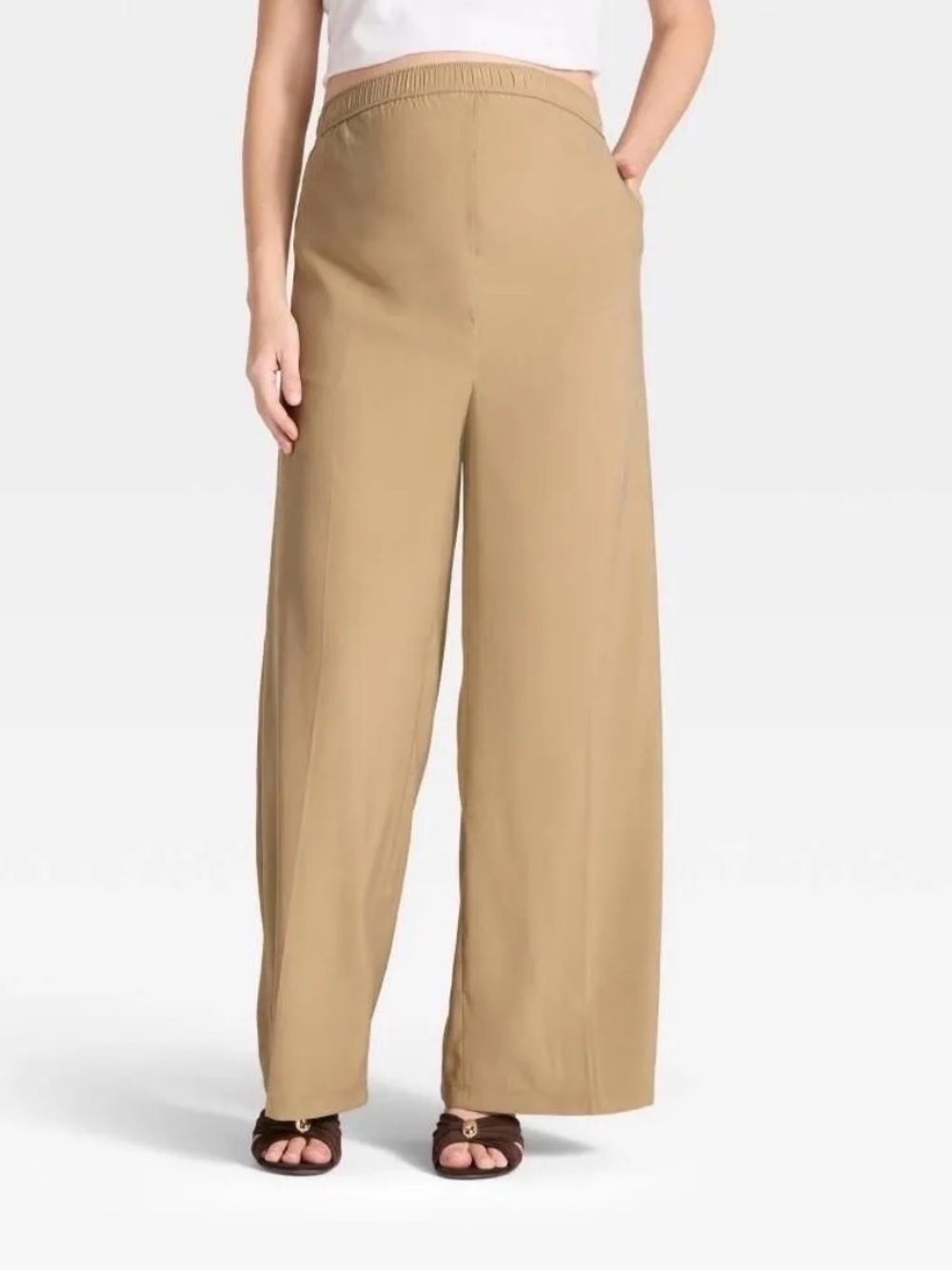 Isabel Maternity by Ingrid & Isabel Wide-Leg Pull-On Pants in Khaki